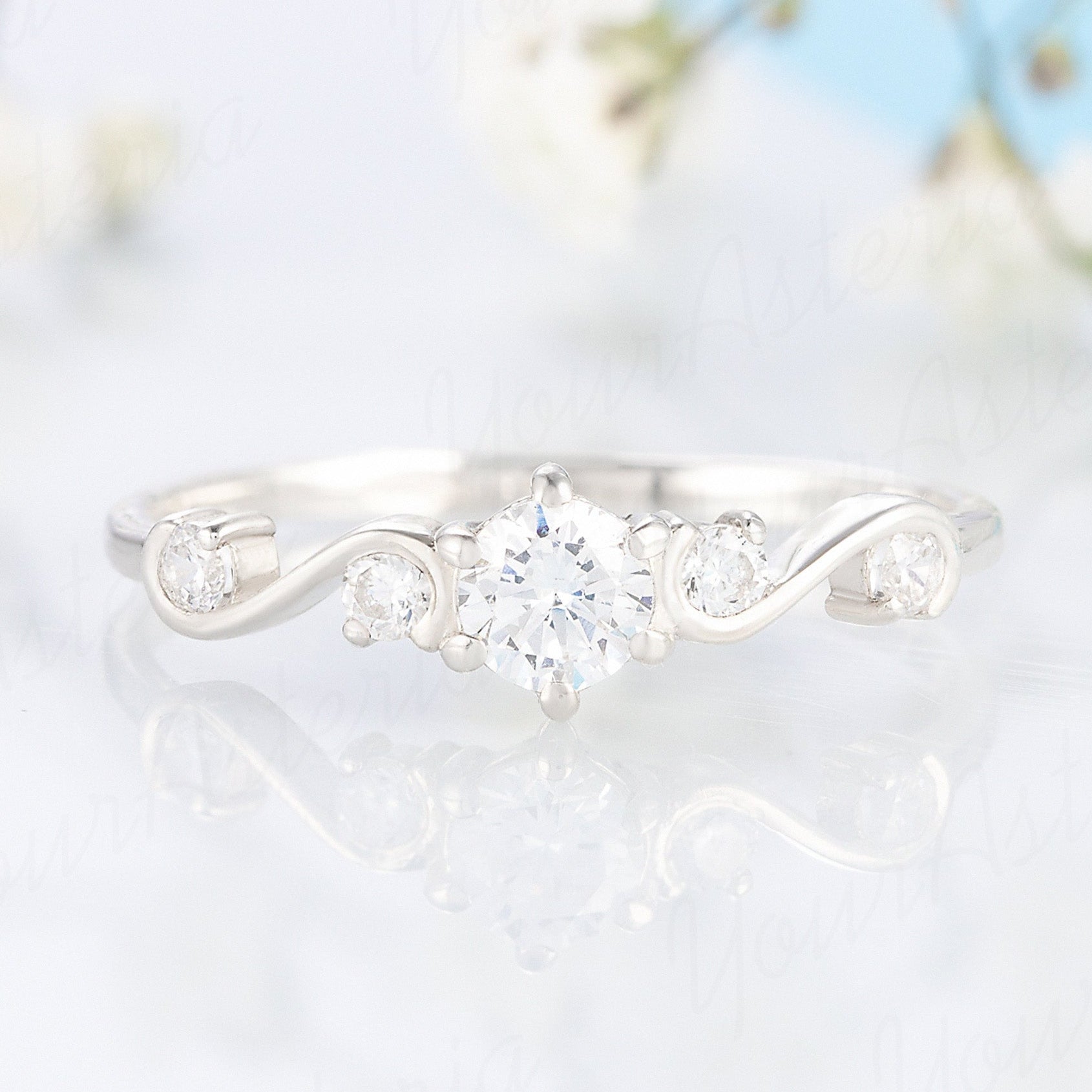 Dainty minimalist vintage style 925 sterling silver cz engagement