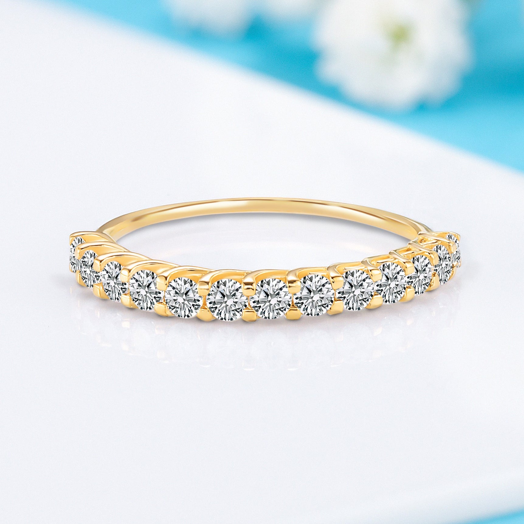 Women 14k yellow gold half eternity diamond wedding band – YourAsteria