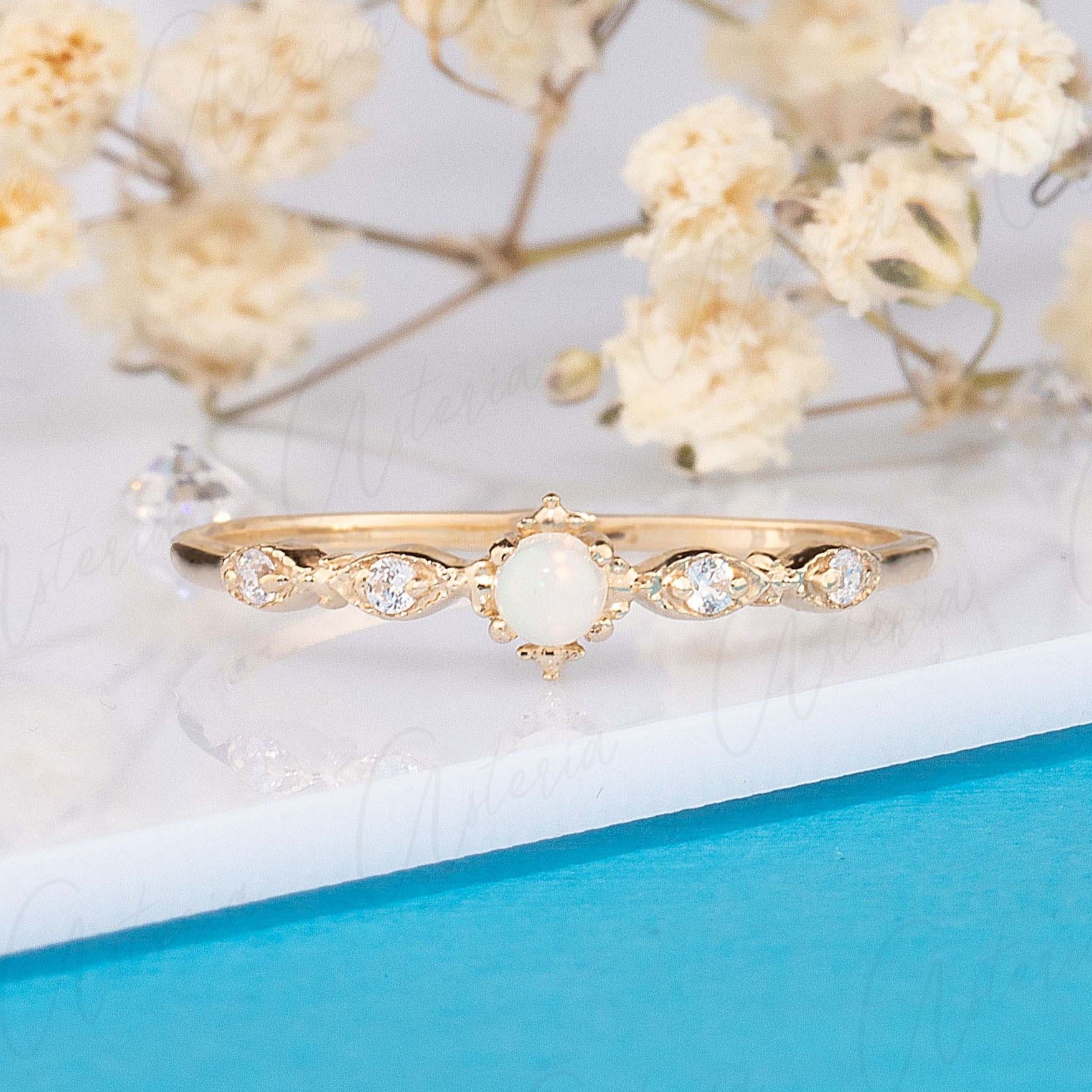 Opal and diamond promise ring Clearance