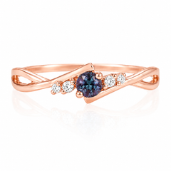 Feingliedriger, minimalistischer Verlobungsring aus 14k Roségold mit Alexandrit & Diamanten für sie