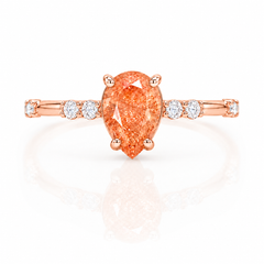 Einzigartiger, zierlicher Verlobungsring aus 14k Roségold mit oval geschliffenem Sonnenstein und Diamanten