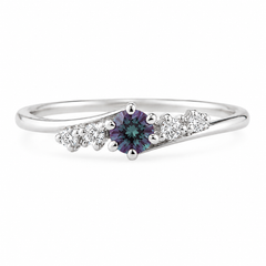 Delicado anillo de compromiso para mujer de plata de ley 925 con alejandrita y diamantes