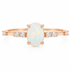 Zierlicher minimalistischer Verlobungsring aus 14k Roségold mit Opal & Diamanten für sie