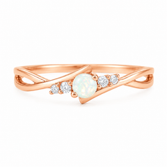 Dainty minimalist 14k rose gold natural opal & diamond promise ring for her