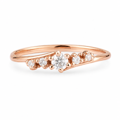 Anillo de compromiso de oro rosa de 14 quilates, con diamantes, minimalista y delicado para mujer