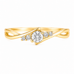 Delgado y minimalista anillo de compromiso de oro amarillo de 14k con diamante para mujer