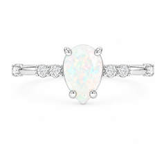Anillo de compromiso de ópalo de pera y circonita cúbica de plata de ley 925 para mujer