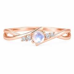Dainty 14k rose gold moonstone & diamond women engagement ring