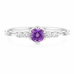 Zierlicher, minimalistischer Damen-Verlobungsring aus 14 Karat Weißgold mit Amethyst und Diamanten