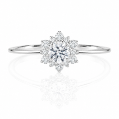Unique Dainty 14K White Gold Women's Snowflake Diamond Halo Engagement Ring or Promise Ring