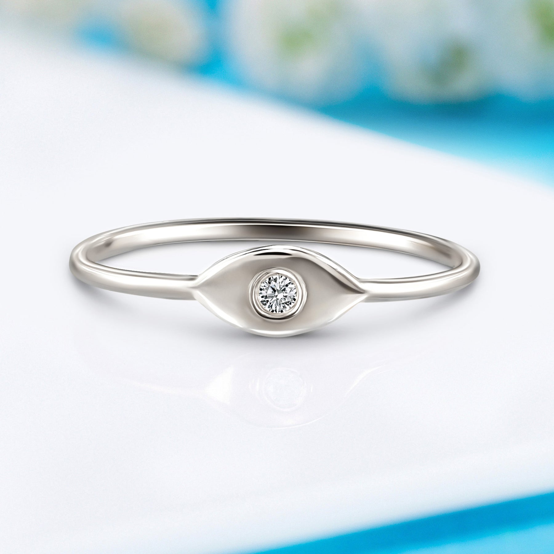 Protection Diamond Rings Dainty 14k yellow gold evil eye protection diamond ring for her ...