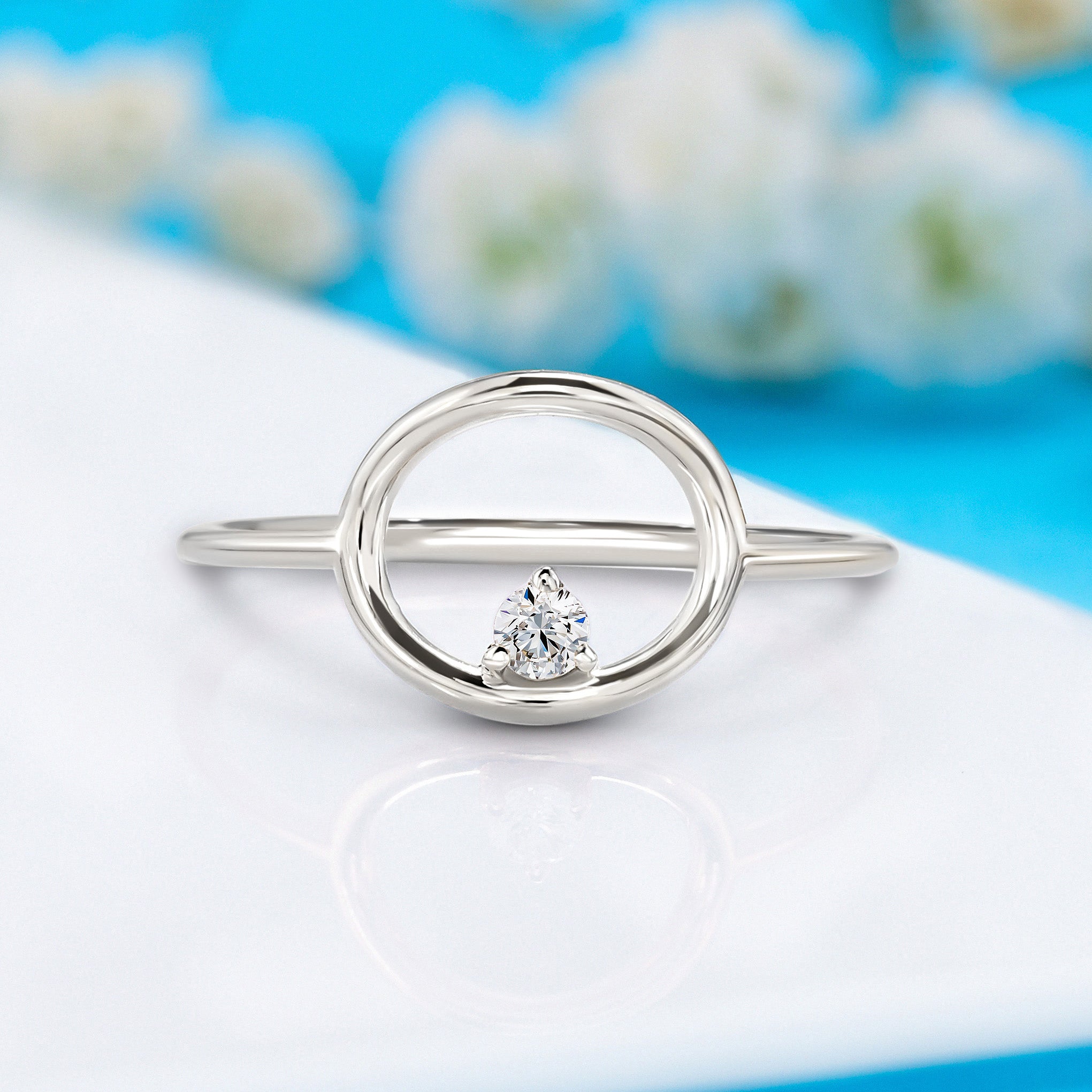 Unique 14k rose gold solitaire diamond women geometric promise ring ...