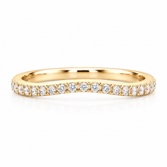 Feiner minimalistischer Damen-Ehering aus 14 Karat Gelbgold mit geschwungenem Chevron-Muster und Diamanten