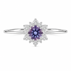 Zierlicher und eleganter Halo-Verlobungsring aus 925er Sterlingsilber mit Alexandrit und Zirkonia für sie