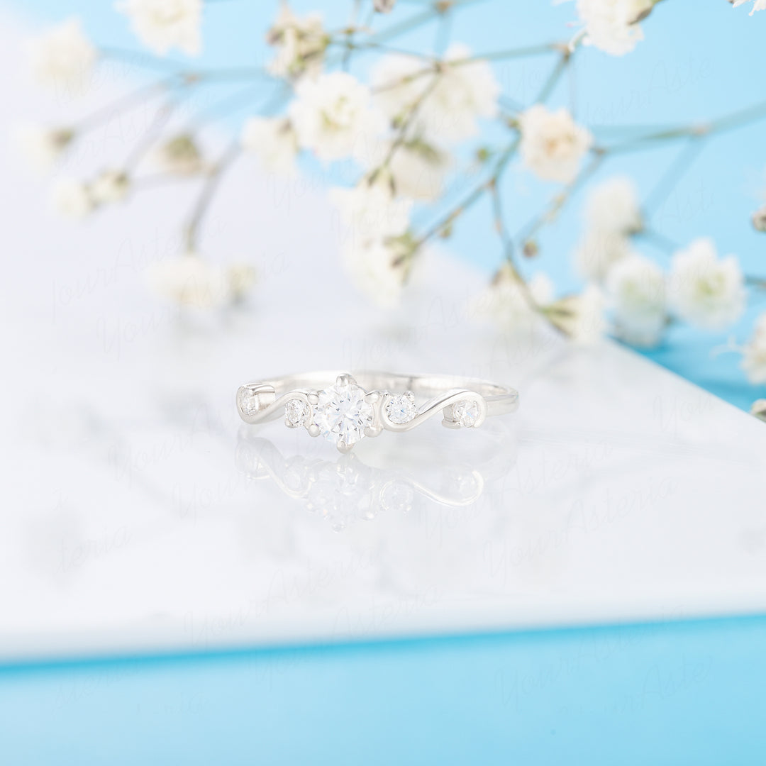 Dainty minimalist vintage style 925 sterling silver cz engagement