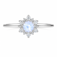 Zierlicher & eleganter 925er Sterling Silber blauer Mondstein & Zirkonia Damen Verlobungsring mit Halo