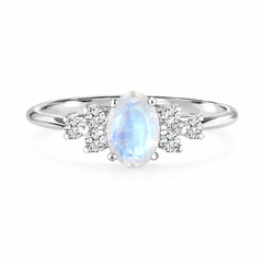 Dainty & elegant 925 sterling silver oval moonstone & cz promise ring for her