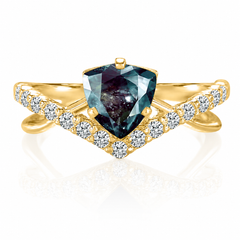 Art deco style women  14k yellow gold alexandrite & diamonds engagement ring