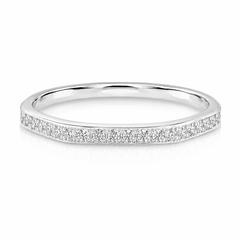 Delgado minimalista de oro blanco de 14k, banda geométrica de boda con diamantes pavé para mujer o anillo apilable