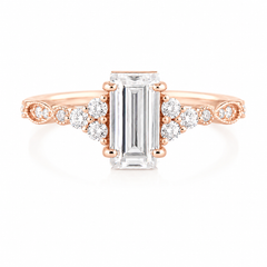 Unique 14k rose gold baguette moissanite women cluster engagement ring
