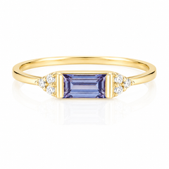 Women 14k yellow gold baguette alexandrite & diamonds cluster engagement ring