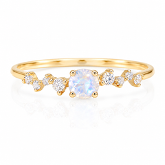 Dainty 14k yellow gold blue moonstone & diamond cluster promise ring for her