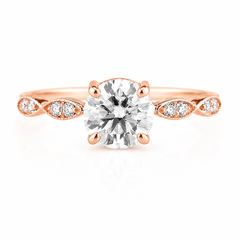 Dainty vintage style  14k rose gold art deco 1ct round cut moissanite womens engagement ring