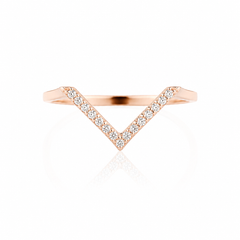 Minimalist zarter Damen-Ehering aus 14 Karat Weißgold mit V-förmigem Diamant und geschwungener Geometrie