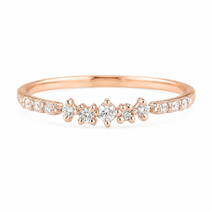 Dainty 14k rose gold women diamond cluster wedding band or stacking ring for her