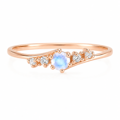Dainty 14k rose gold moonstone & diamonds women engagement ring