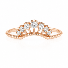 Anillo de boda o apilable de oro rosa de 14k curvado con diamantes para mujer