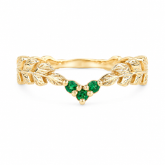 Unique minimalist 14k yellow gold emerald V shaped curved wedding band or stacking ring