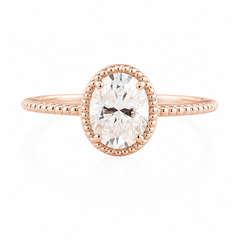 Unique women 14k rose gold oval moissanite solitaire engagement ring