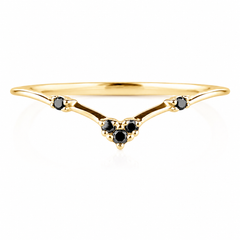 Zarter & eleganter gebogener Ehering oder Stapelring aus 14 Karat Gelbgold mit schwarzen Diamanten