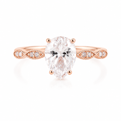 Dainty & elegant 14k rose gold 1CT pear moissanite engagement ring for her