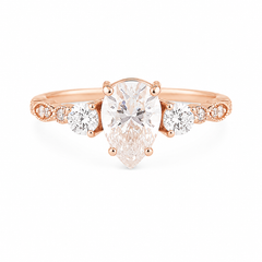Art deco style  14k rose gold 3 stone setting 1ct pear moissanite women engagement ring