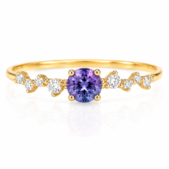 Anillo de compromiso para mujer de oro amarillo de 14k con alejandrita y diamantes, único y delicado