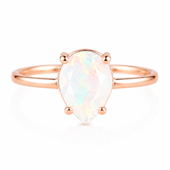 Dainty 14k rose gold 1ct pear opal women solitaire engagement ring