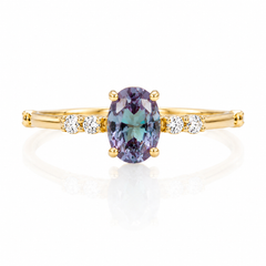 Unique women 14k yellow gold oval alexandrite & diamonds engagement ring