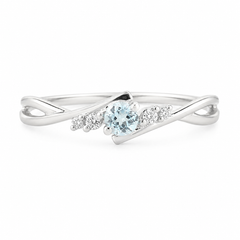 Celtic style 14k white gold aquamarine & diamonds promise ring for her
