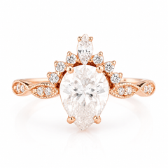 Delicado anillo de compromiso victoriano de oro rosa de 14k con moissanita talla pera para mujer
