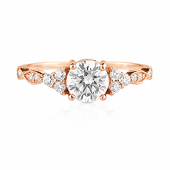 Dainty women 14k rose gold 1ct round moissanite cluster engagement ring