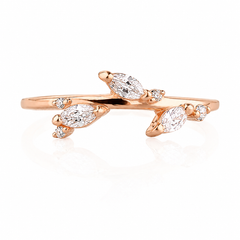 Nature inspired 14k rose gold women marquise diamond leaves wedding band or stacking ring