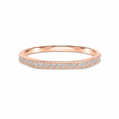 Delgado anillo de boda geométrico de oro rosa de 14k con diamantes pavé para mujer