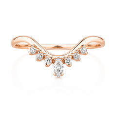 Delicado anillo de boda o apilable de oro rosa de 14 quilates con diamantes, estilo vintage, para mujer, con corona curva