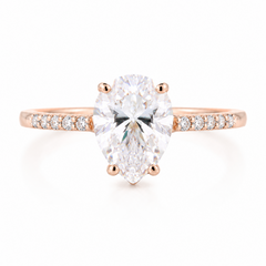 Anillo de compromiso de moissanita con corte de pera clásico y delicado de oro rosa de 14k para mujer