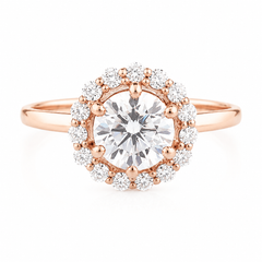 Dainty women 14k rose gold 1ct round moissanite halo engagement ring