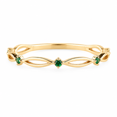 Keltischer winziger 14 Karat Gelbgold Smaragd Damen-Ehering oder Stapelring