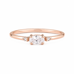 Dainty & simple 14k rose gold oval moissanite promise ring for her