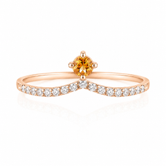 Dainty 14k rose gold curved citrine & diamonds women stacking ring